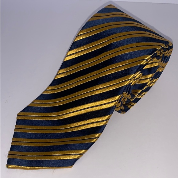 Charvet Gold and Blue Classic Striped Tie - Picture 1 of 5